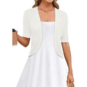 Womens Cropped Cardigan Short Sleeve Bolero Shrug Sweater Open Front Lightweight